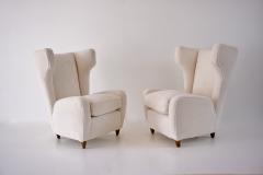 Paolo Buffa pair of Paolo Buffa white bouclette high wingback Bergere armchairs 1950 - 3139134