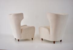Paolo Buffa pair of Paolo Buffa white bouclette high wingback Bergere armchairs 1950 - 3139135