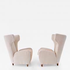 Paolo Buffa pair of Paolo Buffa white bouclette high wingback Bergere armchairs 1950 - 3141676