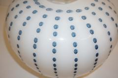 Paolo Crepax Paolo Crepax Italian White Murano Glass Modern Vase with Aqua Blue Dot Murrine - 1112060