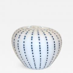 Paolo Crepax Paolo Crepax Italian White Murano Glass Modern Vase with Aqua Blue Dot Murrine - 1112552