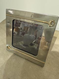 Paolo Gucci Large Italian Picture Frame with Gucci Brass Stirrup Motif 1970s - 4229345