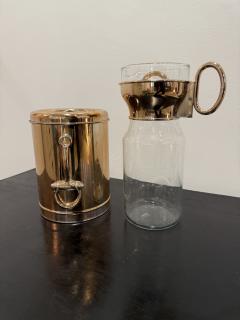 Paolo Gucci Rare Gucci Brass Glass Pitcher Set with Ice Bucket Italy 1970s - 4229438