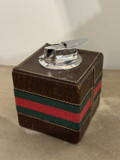Paolo Gucci Rare Gucci Table Lighter in Leather Cube Italy 1980s - 4229427
