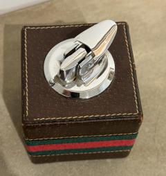 Paolo Gucci Rare Gucci Table Lighter in Leather Cube Italy 1980s - 4229428