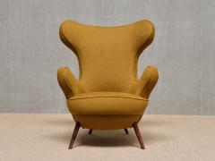 Paolo Malchiodi Paolo Malchiodi Wingback Chair in Yellow Ochre Fabric and Walnut Italy 1940s - 4004029