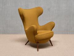 Paolo Malchiodi Paolo Malchiodi Wingback Chair in Yellow Ochre Fabric and Walnut Italy 1940s - 4004032