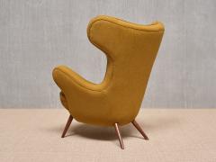 Paolo Malchiodi Paolo Malchiodi Wingback Chair in Yellow Ochre Fabric and Walnut Italy 1940s - 4004034