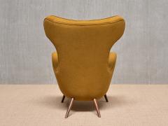 Paolo Malchiodi Paolo Malchiodi Wingback Chair in Yellow Ochre Fabric and Walnut Italy 1940s - 4004039