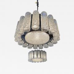 Paolo Venini Pair Italian Modern Polished Nickel and Hand Blown Glass Chandeliers Venini - 4279142
