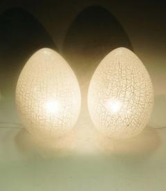 Paolo Venini Pair of Large Murano Glass Egg Lamps in Rare Lacy Pattern Attributed to Venini - 2107379