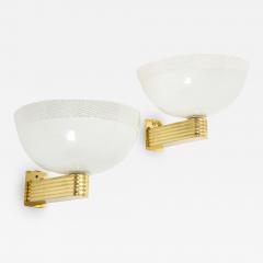 Paolo Venini Pair of Vintage Venini Murano Reticello Glass Sconces - 2134267