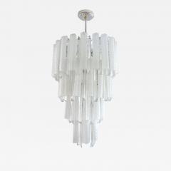 Paolo Venini Venini 1960s Cylinder Crystal and White Murano Glass Round Chandelier on Nickel - 3546741