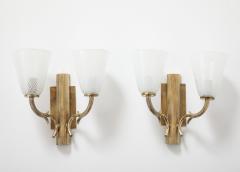 Paolo Venini Venini Reticello Glass and Brass Pair of Wall Sconces circa 1940 - 3999173