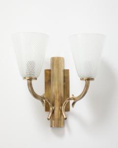 Paolo Venini Venini Reticello Glass and Brass Pair of Wall Sconces circa 1940 - 3999174