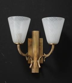 Paolo Venini Venini Reticello Glass and Brass Pair of Wall Sconces circa 1940 - 3999177