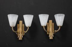 Paolo Venini Venini Reticello Glass and Brass Pair of Wall Sconces circa 1940 - 3999178