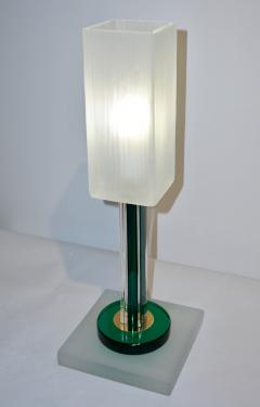 Paolo Venini Venini Vintage Green Pair of Table Lamps with White Frosted Murano Glass Shades - 616739