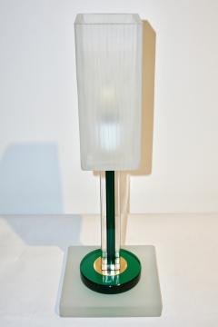 Paolo Venini Venini Vintage Green Pair of Table Lamps with White Frosted Murano Glass Shades - 616741