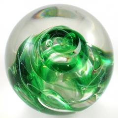 Paperweight Hand Blown Green Glass Swirl Dated 8 1892 - 139526