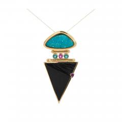 Paraiba Tourmaline and Onyx in 14K Retro Drop Pendant Necklace - 3993444