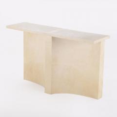 Parchment covered console table having a double concave design base  - 3595479