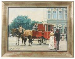 Paris Street Scene Oil Painting of Horse and Carriage - 3368095