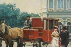 Paris Street Scene Oil Painting of Horse and Carriage - 3368099
