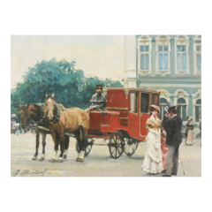 Paris Street Scene Oil Painting of Horse and Carriage - 3368200