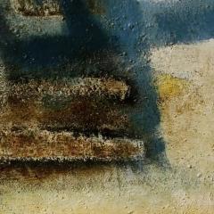 Parris Jaru Beachside Accommodations Abstract Figurative Oil Painting with Blue and Yellow - 3822753