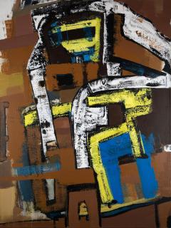 Parris Jaru Building Babylon Abstract Painting with Brown Yellow and Blue Colors - 3824433
