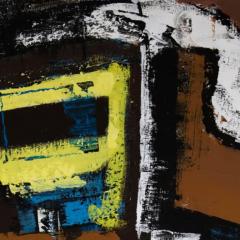 Parris Jaru Building Babylon Abstract Painting with Brown Yellow and Blue Colors - 3824503