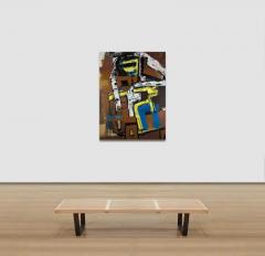 Parris Jaru Building Babylon Abstract Painting with Brown Yellow and Blue Colors - 3824504