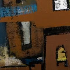Parris Jaru Building Babylon Abstract Painting with Brown Yellow and Blue Colors - 3824507