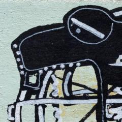 Parris Jaru Gun Control Surrealist Yellow and Black Painting of a Duck Dog and Gun - 3819192