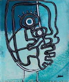 Parris Jaru Head Full of Air Surrealist Blue Painting - 3822531