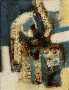 Parris Jaru In My Arms Abstract Versus Figurative Oil Painting with Blue and Rust Colors - 3822705