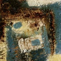 Parris Jaru In My Arms Abstract Versus Figurative Oil Painting with Blue and Rust Colors - 3822764