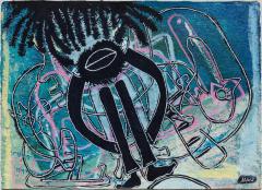Parris Jaru International Farmer Surrealist Figurative Painting with Blue Colors - 3819035