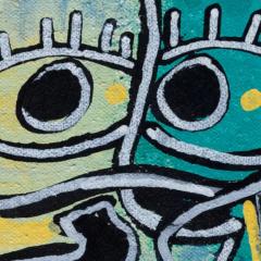 Parris Jaru Octopus Huggs Surrealist Blue and Yellow Figurative Painting - 3822589