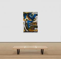 Parris Jaru Trip Wire Abstract Painting with Brown Yellow and Blue Colors - 3824558