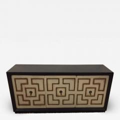 Parzinger Style Hollywood Regency Steel and Bronze Patina Studded Cabinet - 1344496