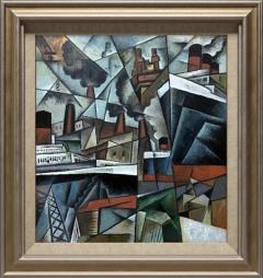 Pascal Jarrion Art Deco Style Cubist Oil Painting Along the Wharf The Harbor by P Jarrion - 4776221