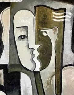 Pascal Jarrion Art Deco Style Cubist Oil Painting L treinte by Pascal Jarrion - 4730984