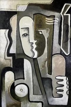 Pascal Jarrion Art Deco Style Cubist Oil Painting L treinte by Pascal Jarrion - 4731085