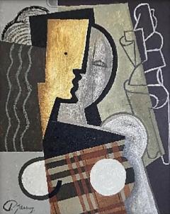 Pascal Jarrion Art Deco Style Cubist Oil Painting Shadow by Pascal Jarrion - 4776288
