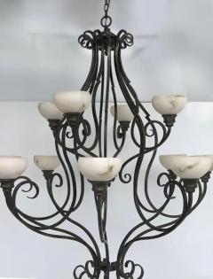 Pasquale Miranda for Feiss Iron and Alabaster Chandelier 20th Century - 3513646
