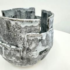 Patchwork Textured Vase in shades of satin white black and grey  - 4820334