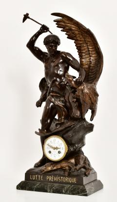 Patinated Bronze Figural Sculpture Clock Lutte Pr historique by Emile Louis - 4706149