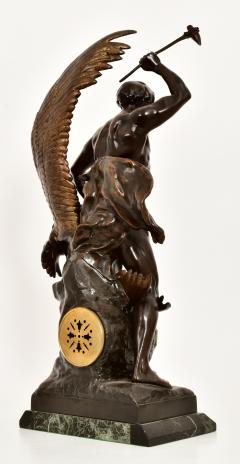 Patinated Bronze Figural Sculpture Clock Lutte Pr historique by Emile Louis - 4706151
